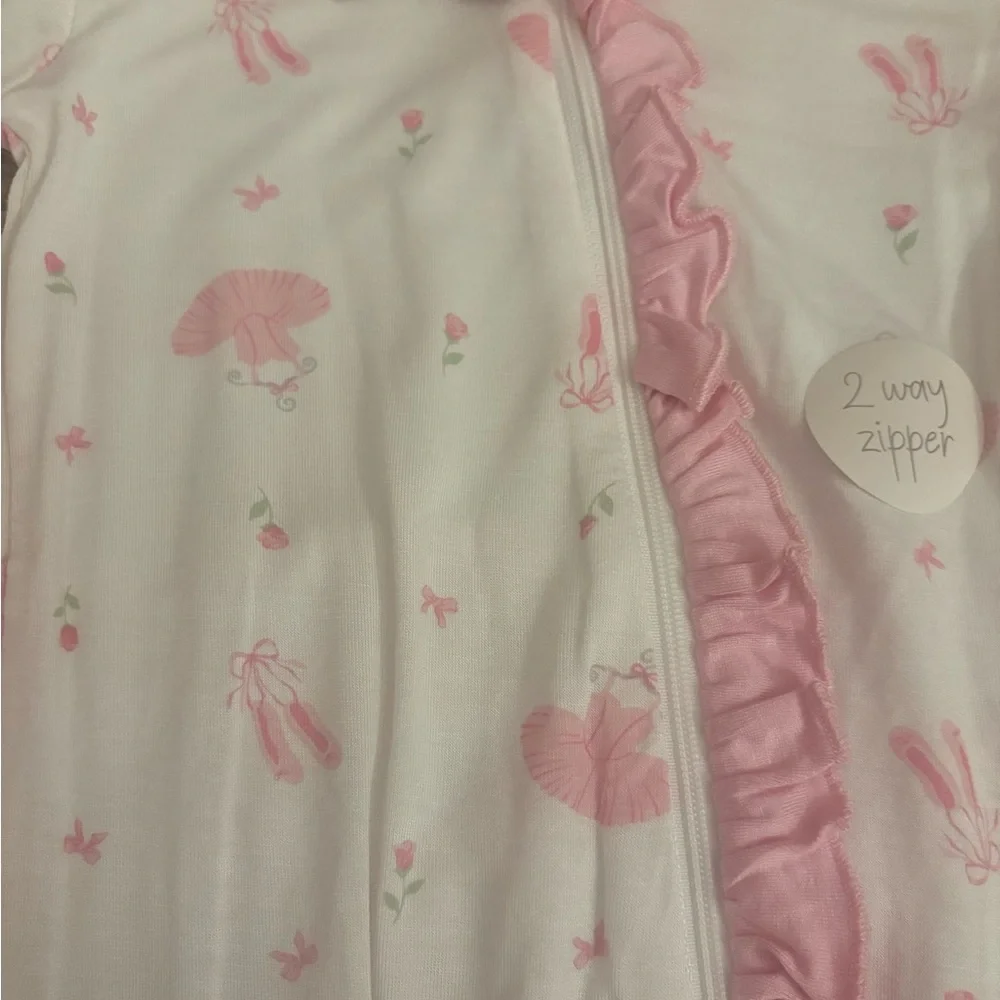 Milkberry pink ballerina bamboo 2 way zipper footie pj with ruffles 6-9 months